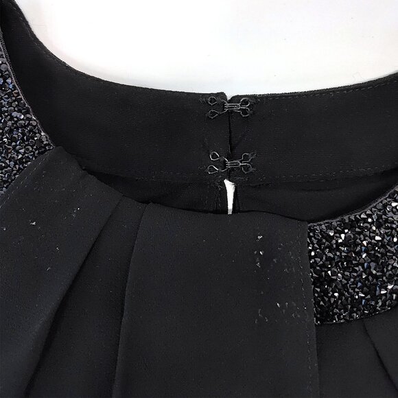 Black Shift Cocktail Dress Chiffon Sparkle A-line Swing 6 White House Mini - Picture 3 of 15